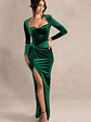 Fay | Bottle Green Velvet Corset Style Knot Maxi Dress - thumbnail 1