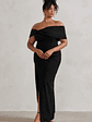 Eva | Black Bardot Bow Detail Maxi Dress With Thigh Split - thumbnail 8