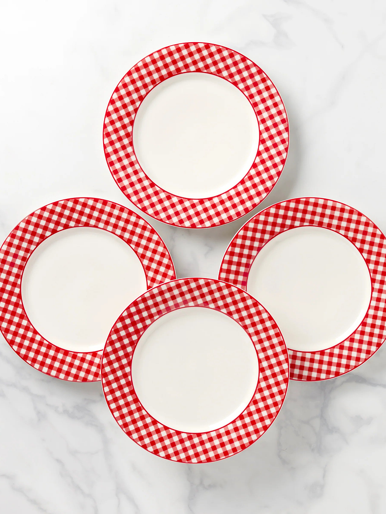 Gingham Red Dinner Plates, Set of 4 1