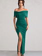 Eva | Green Bardot Bow Detail Maxi Dress With Thigh Split - thumbnail 4