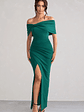 Eva | Green Bardot Bow Detail Maxi Dress With Thigh Split - thumbnail 5