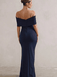Eva | Navy Bardot Bow Detail Maxi Dress With Thigh Split - thumbnail 2
