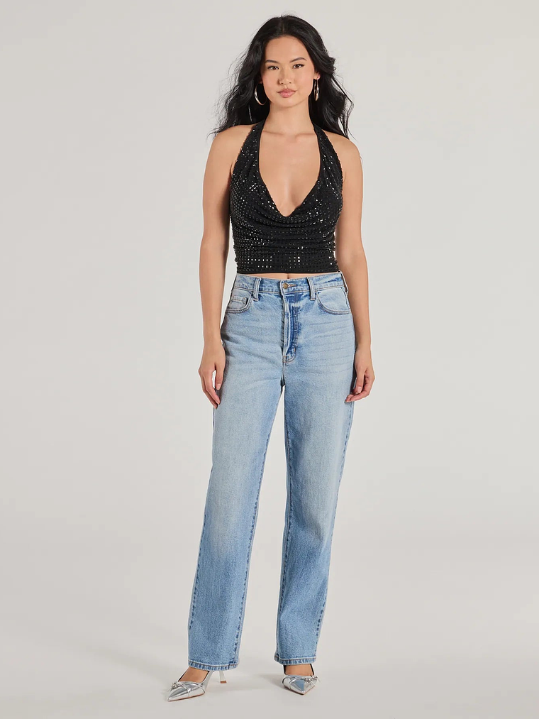 Glitzy Chic Cropped Rhinestone Halter Top 10