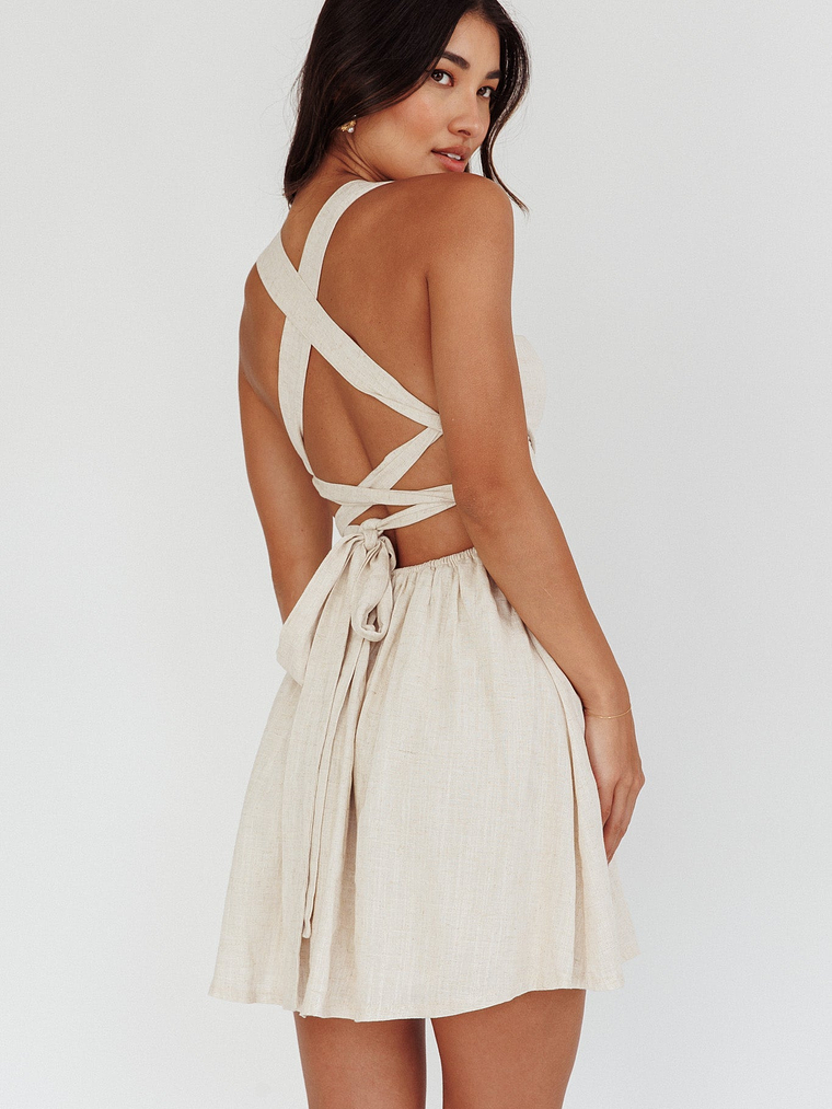 French Riviera Sweetheart Neckline Mini Dress Natural 2