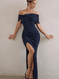 Eva | Navy Bardot Bow Detail Maxi Dress With Thigh Split - thumbnail 5