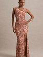 Florica | Zebra Print Mesh Asymmetric Maxi Dress With Split - thumbnail 4