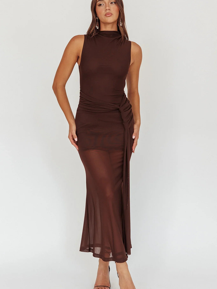 Girl's Night Waist Sash Maxi Dress Chocolate 1