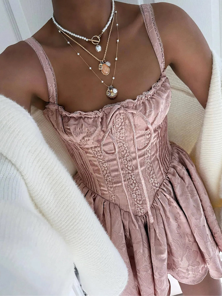 Flirt It Up Floral Jacquard Satin Corset Skater Dress 11