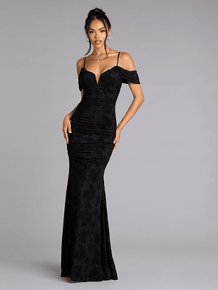 Evelina Mesh Velvet Mermaid Formal Dress