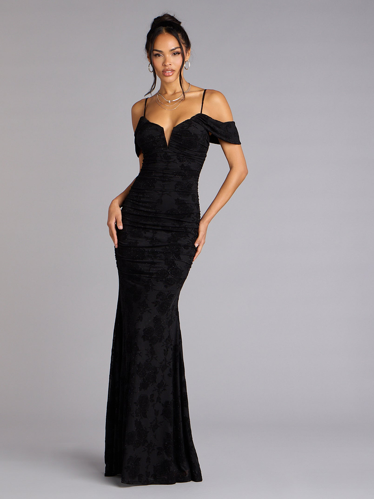 Evelina Mesh Velvet Mermaid Formal Dress 1
