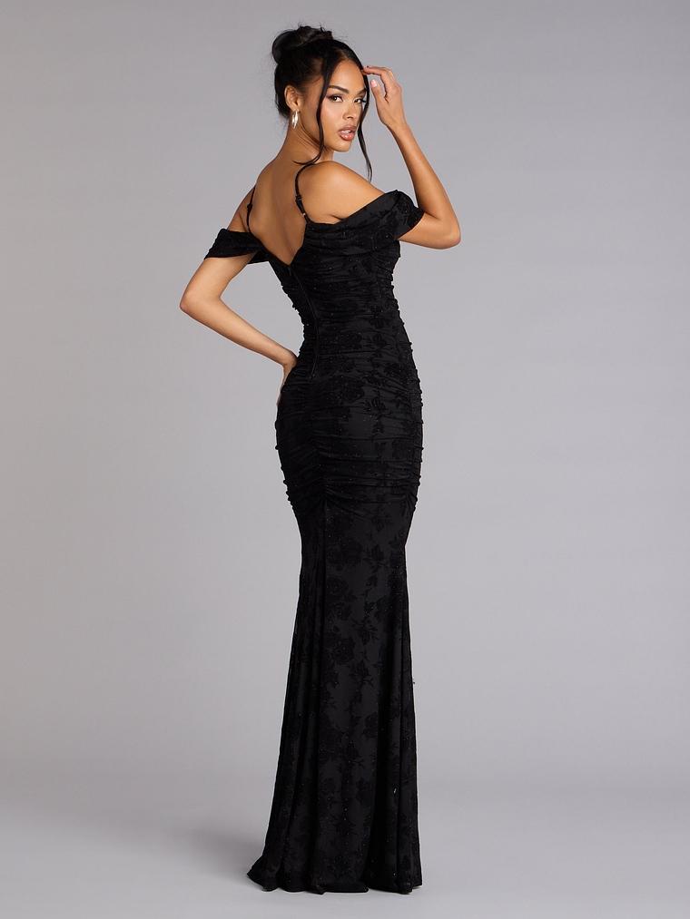 Evelina Mesh Velvet Mermaid Formal Dress 2