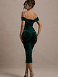 Gratitude | Bottle Green Velvet Off The Shoulder Ruched Midi Dress - thumbnail 2