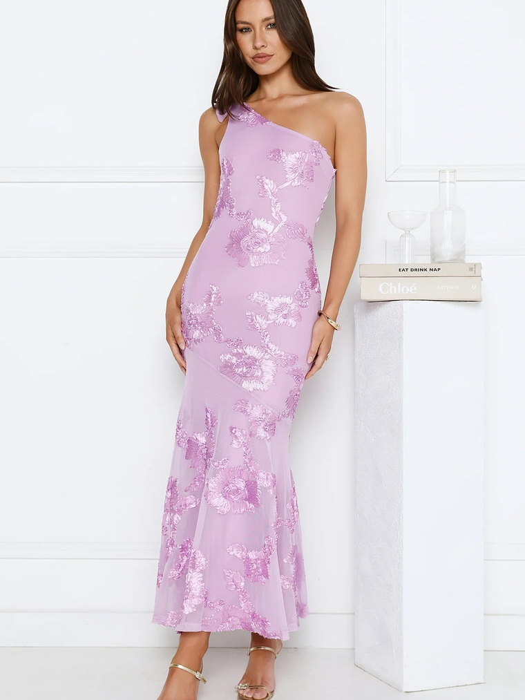 Glossy Girl One Shoulder Mesh Maxi Dress 1