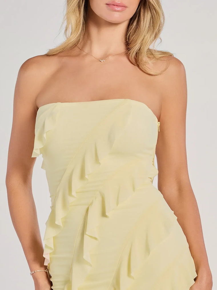 Gabby Formal Mesh Strapless Ruffle Long Dress 4