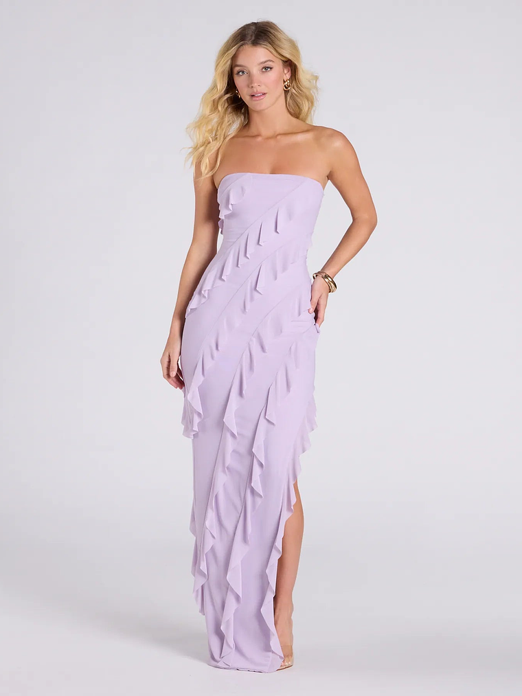 Gabby Formal Mesh Strapless Ruffle Long Dress 6