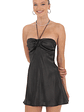 Flower Satin Halter Dress in Black - thumbnail 1