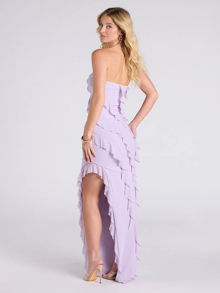 Gabby Formal Mesh Strapless Ruffle Long Dress 9