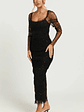 Evelyn Midi Dress Long Sleeve Shirred Tulle Dress in Black Polka - thumbnail 3