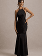Frida | Black Satin Halter-Neck Backless Maxi Dress - thumbnail 1