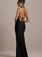 Frida | Black Satin Halter-Neck Backless Maxi Dress - thumbnail 2