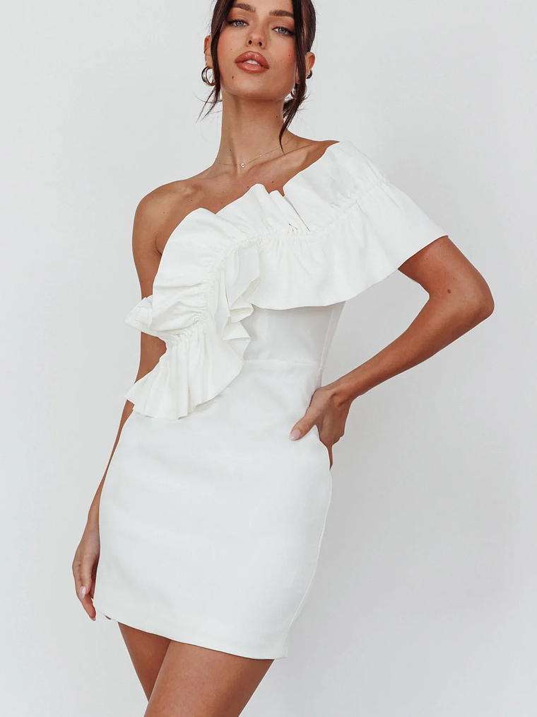 Grecca One-Shoulder Mini Dress Off White 1