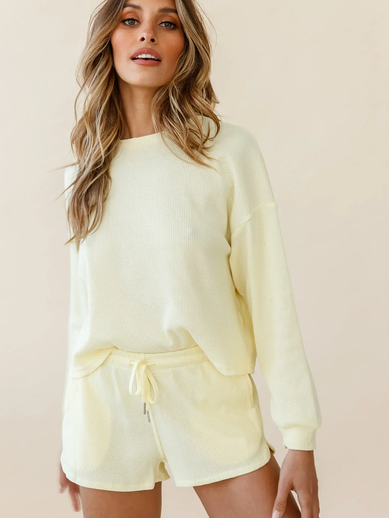 Feels Like Sunshine Drawstring Lounge Shorts Yellow 4