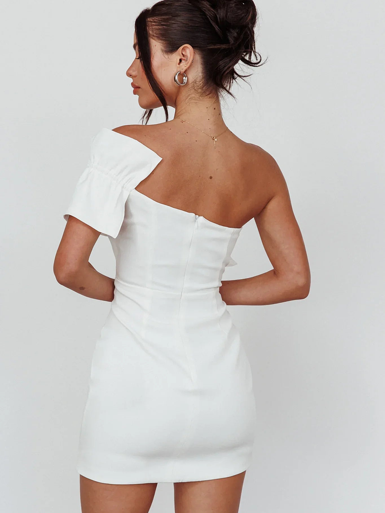 Grecca One-Shoulder Mini Dress Off White 2