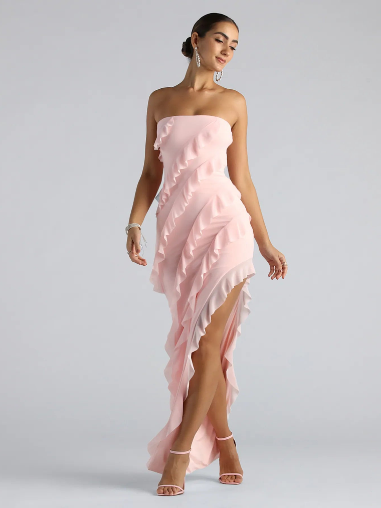 Gabby Formal Mesh Strapless Ruffle Long Dress 15