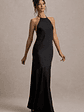 Frida | Black Satin Halter-Neck Backless Maxi Dress - thumbnail 4