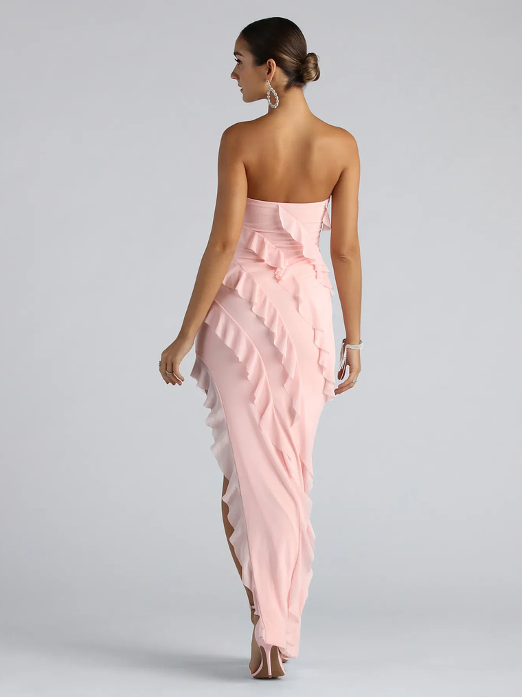 Gabby Formal Mesh Strapless Ruffle Long Dress 16