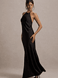 Frida | Black Satin Halter-Neck Backless Maxi Dress - thumbnail 5