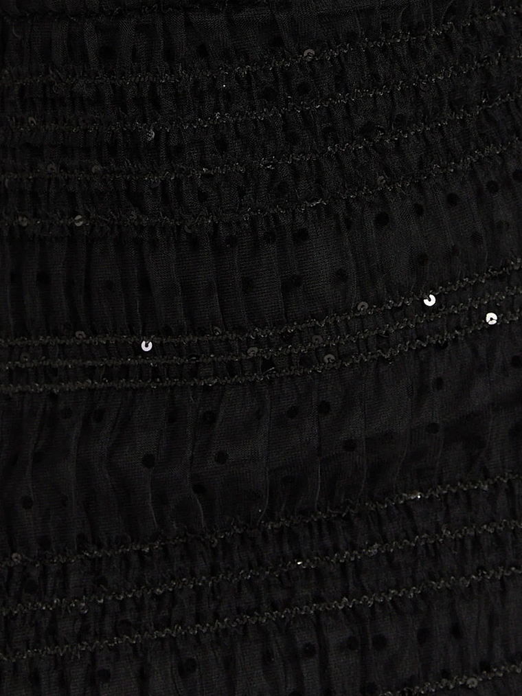 Evelyn Midi Dress Long Sleeve Shirred Tulle Dress in Black Polka 8