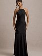 Frida | Black Satin Halter-Neck Backless Maxi Dress - thumbnail 6