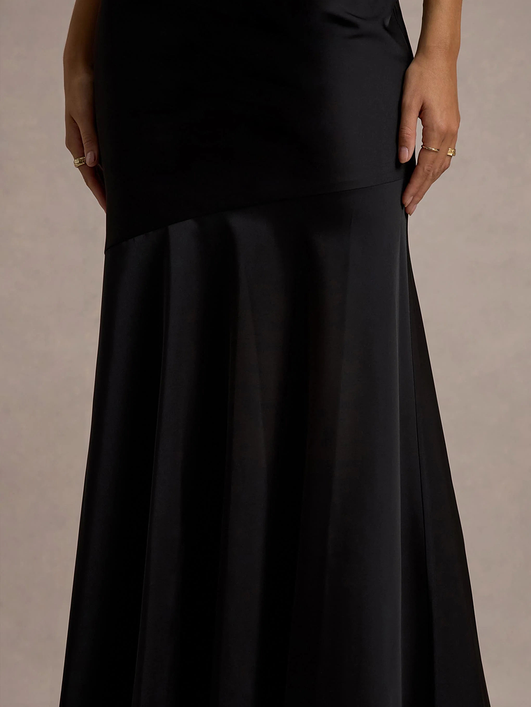 Frida | Black Satin Halter-Neck Backless Maxi Dress 7