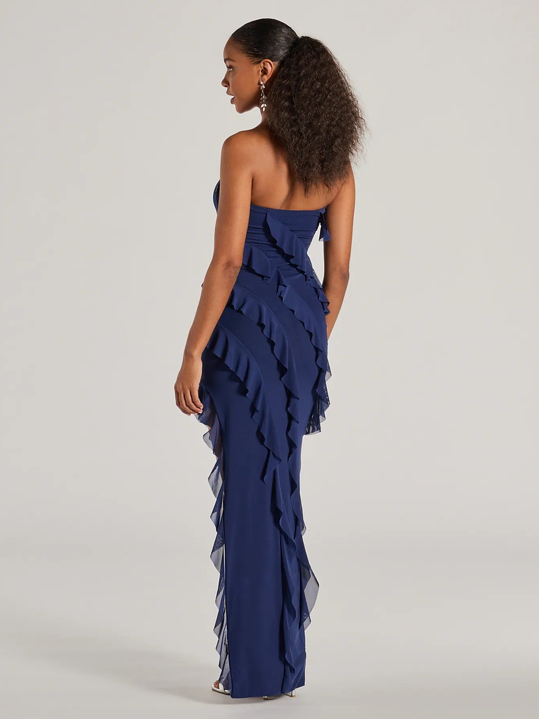 Gabby Formal Mesh Strapless Ruffle Long Dress 19