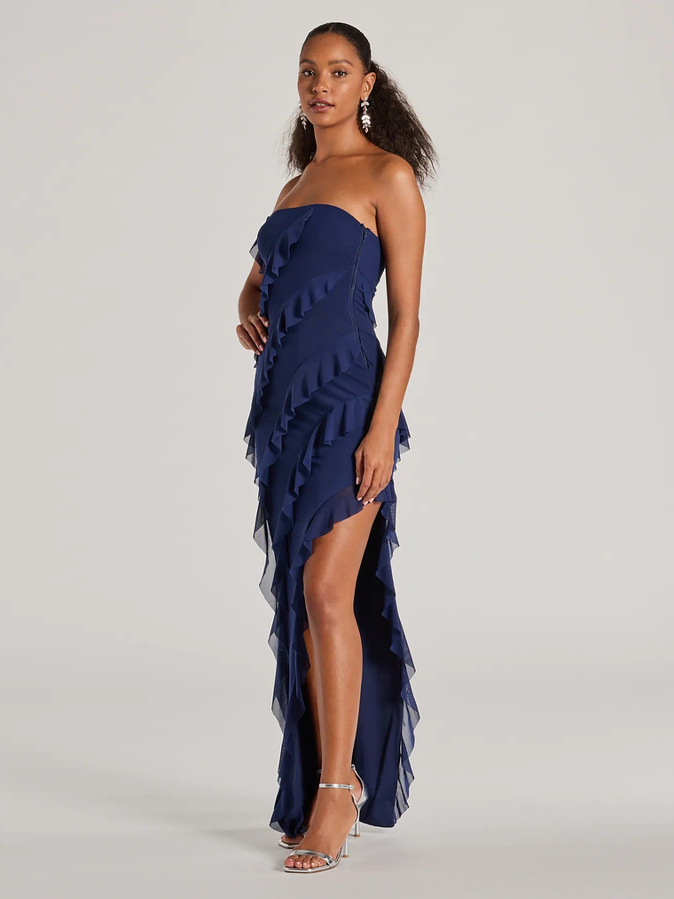 Gabby Formal Mesh Strapless Ruffle Long Dress 21