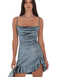 Foil Velvet Ruffled Slit Dress in Blue - thumbnail 1