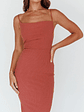 Frieda Cowl Neck Side Split Ribbed Midi Dress Rust - thumbnail 4