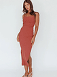 Frieda Cowl Neck Side Split Ribbed Midi Dress Rust - thumbnail 5