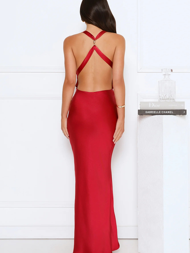 Evening Enchantment Satin Maxi Dress Red 7