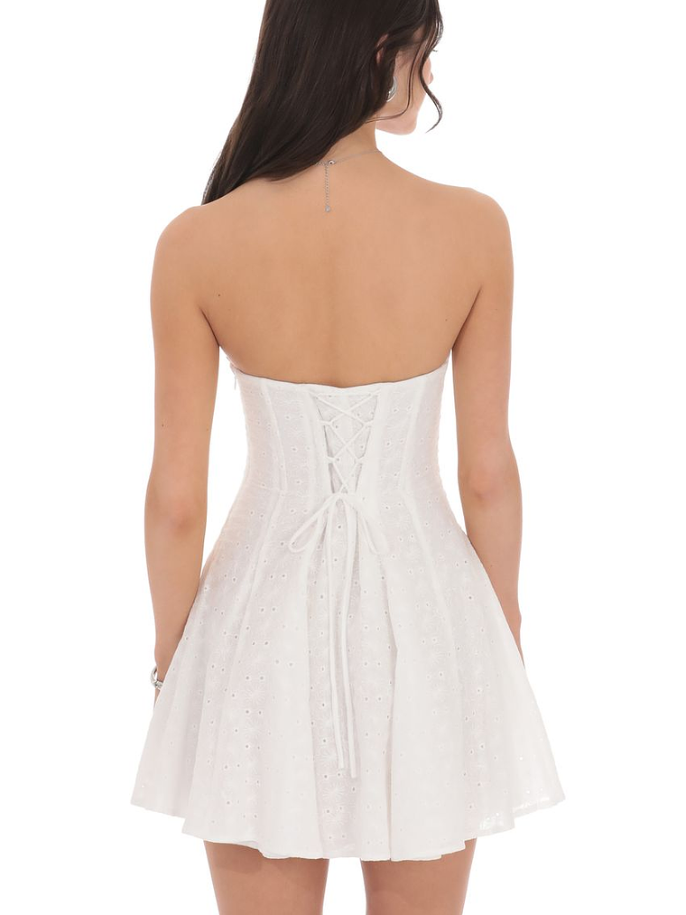 Eyelet Floral Strapless Dress in White 2