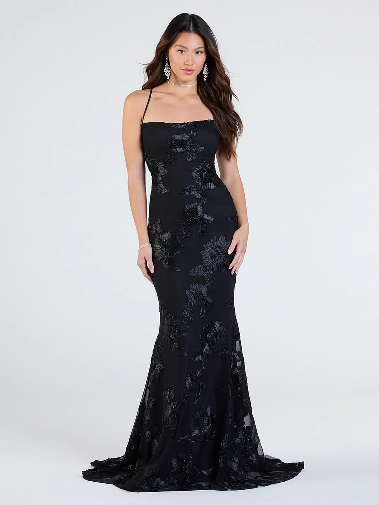 Gabi Lace-Up Floral Trim Mermaid Formal Dress 7