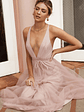 Floating By Plunging Neckline Mesh Overlay Midi Dress Blush - thumbnail 6