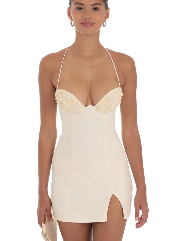 Floral Bust Fit and Flare Dress in Cream 1