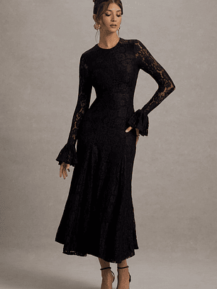 For Life | Black Lace Long-Sleeve Midi Dress