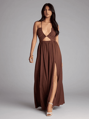 Eyes On You Lace-Up Slit Maxi Dress