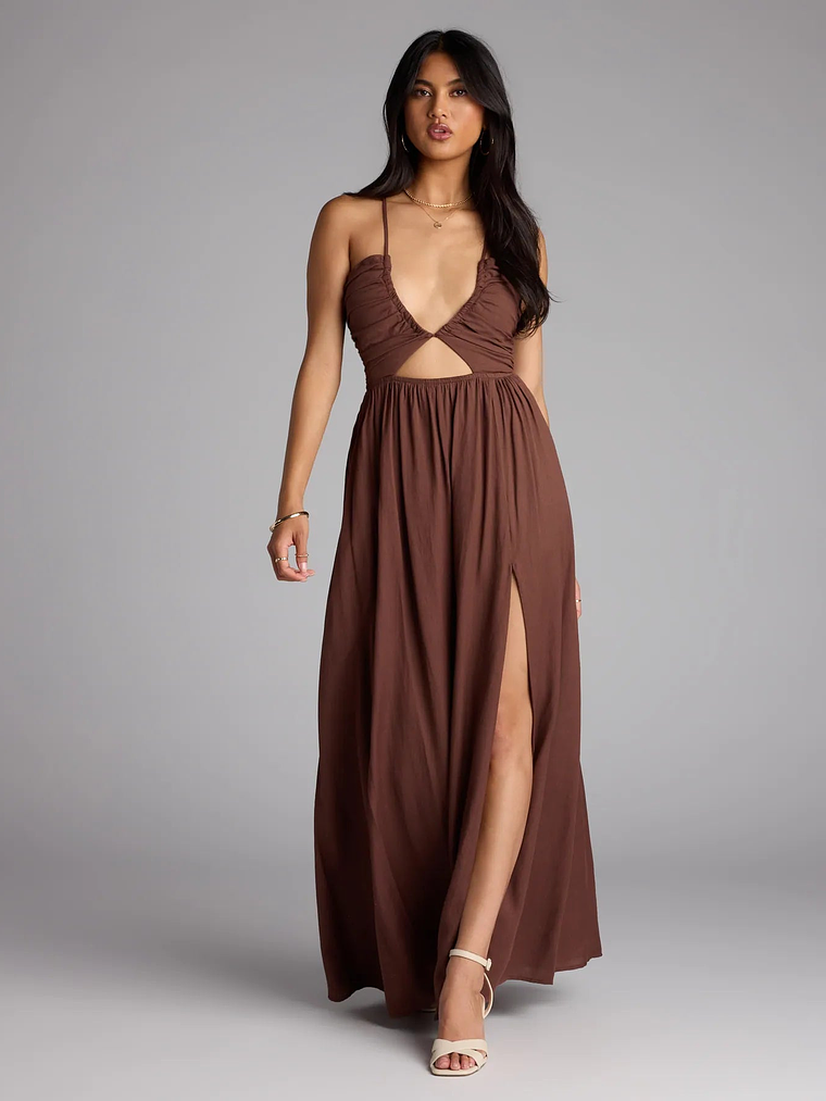 Eyes On You Lace-Up Slit Maxi Dress 1