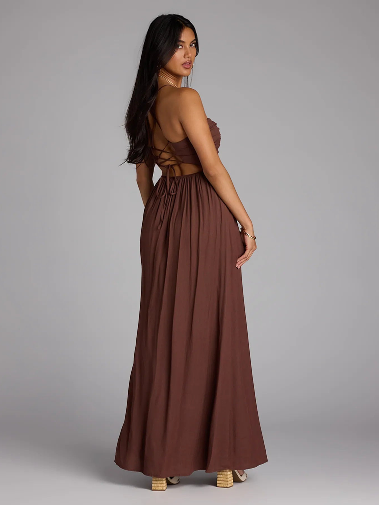Eyes On You Lace-Up Slit Maxi Dress 2