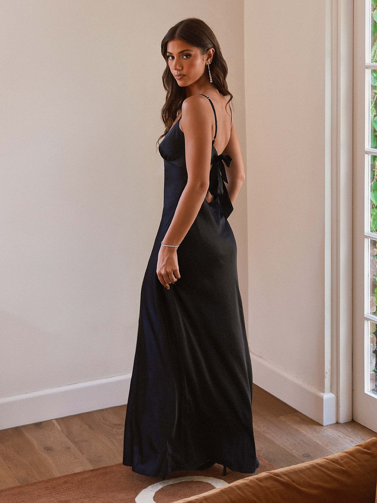 Flora Satin Maxi Dress - Midnight 4