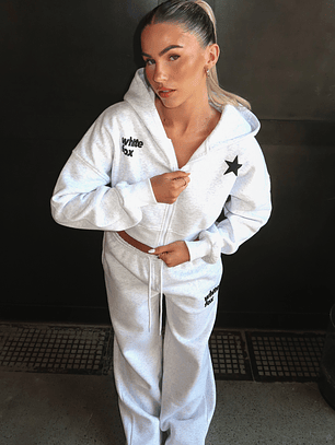 From The Archives Charli Cropped Zip Front Hoodie Grey Marle